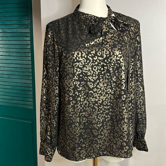cupcakes & cashmere Tops - cupcakes and cashmere NWOT gold shimmer blouse with tie XS